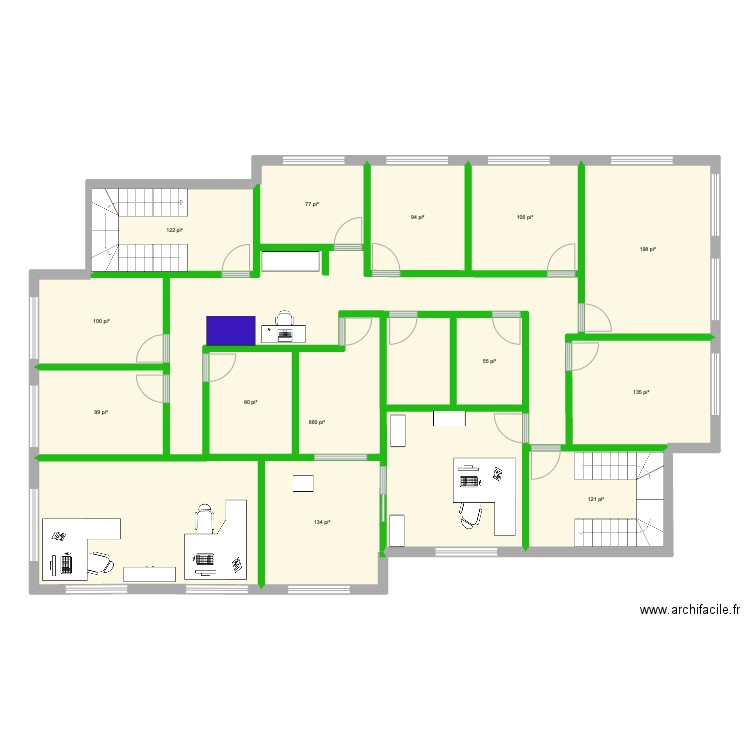 225 Seigneuriale 2e étage 7 g. Plan de 13 pièces et 202 m2