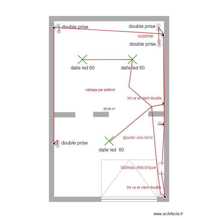 plan ignazinski. Plan de 1 pièce et 56 m2