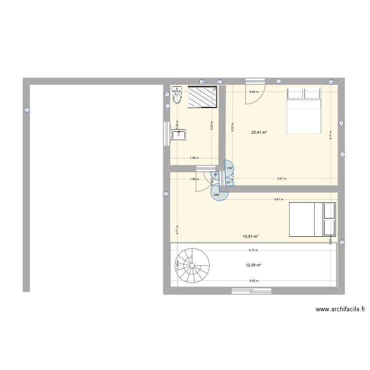 Ciselades étage. Plan de 3 pièces et 66 m2