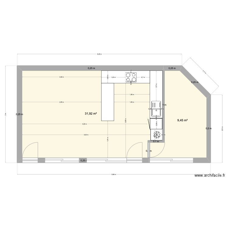 Place Thiers agencement cuisine. Plan de 2 pièces et 41 m2