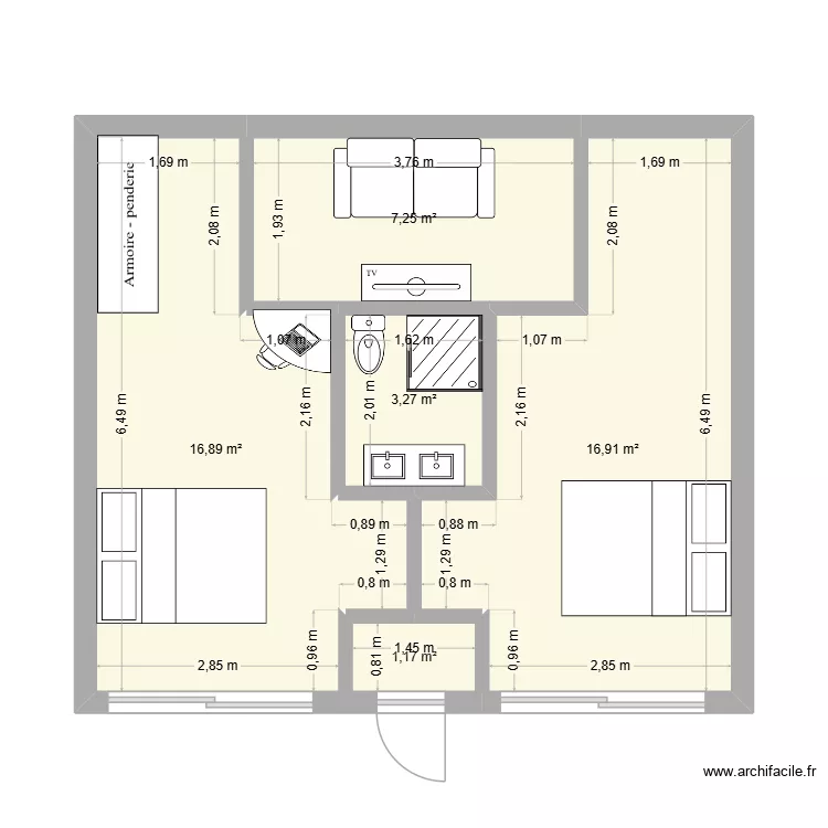 chambres fillles. Plan de 5  et 45 m²