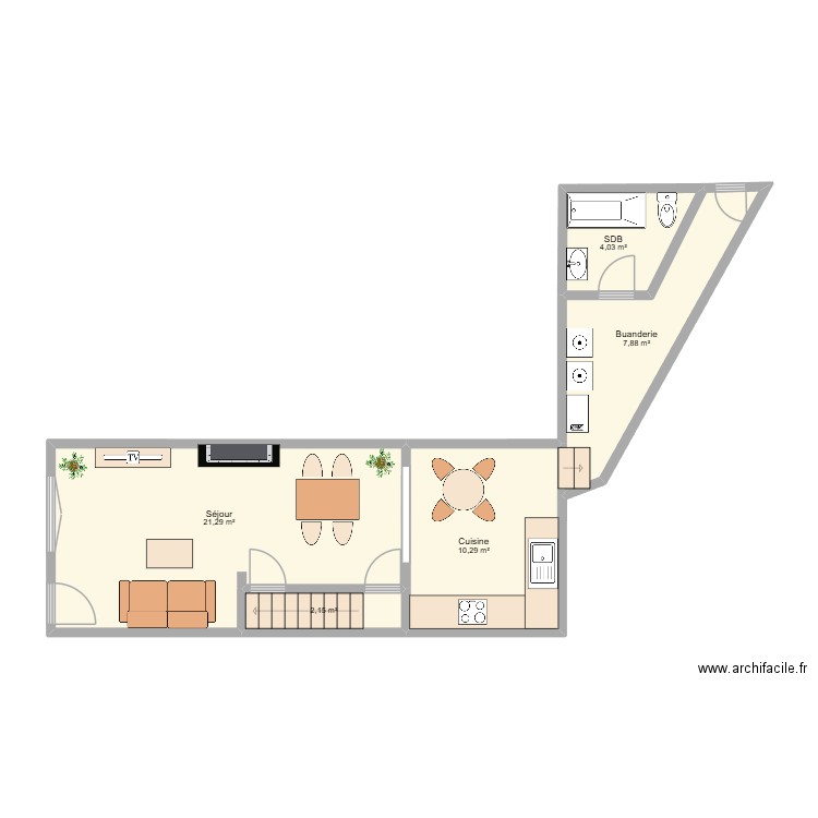 Meunier REZ. Plan de 5 pièces et 46 m2