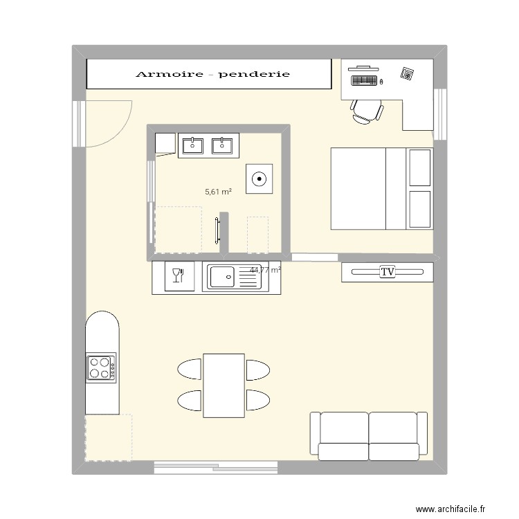 Appartement . Plan de 2 pièces et 50 m2