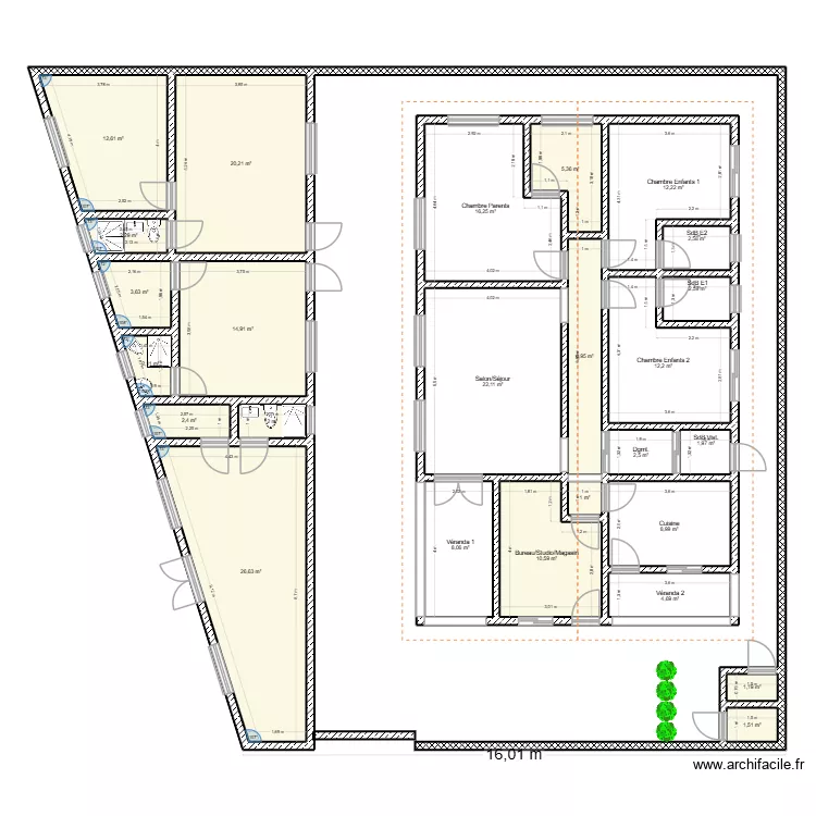 Plan Maison 3 Ch V3. Plan de 26  et 208 m²