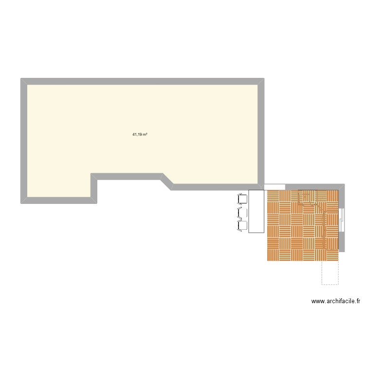 cuisine extérieure. Plan de 1 pièce et 41 m2