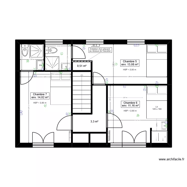 P1.3 PLAN ETAGE 1 SANITAIRES - PROJET GOMMENDY. Plan de 10  et 46 m²
