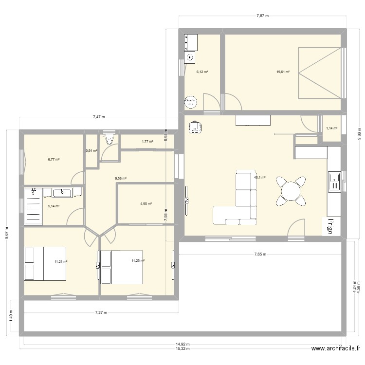 plan Françoise. Plan de 12 pièces et 119 m2