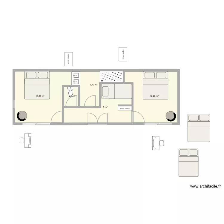 extension 4x12 3ch. Plan de 5 Pièces et 41 m²