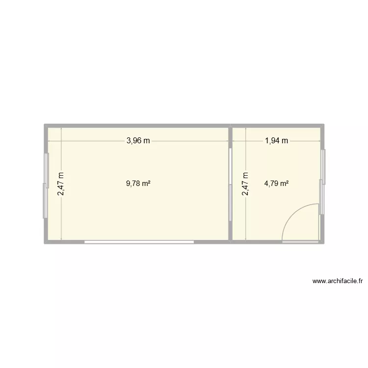 Container CPM. Plan de 2  et 15 m²