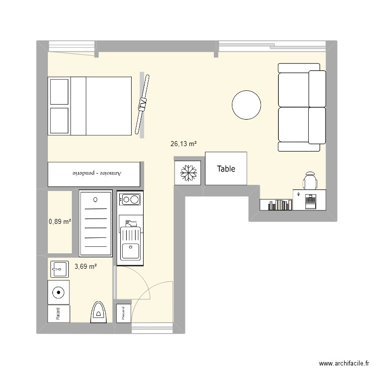 Appartement GranCanal v2. Plan de 3 pièces et 31 m2