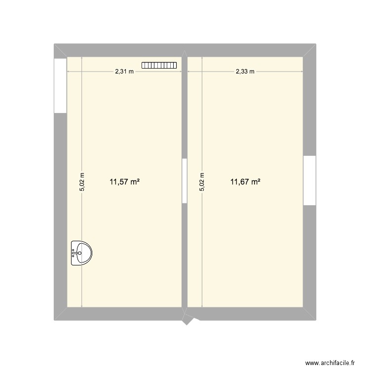 chambre grenier mars 2025. Plan de 2 pièces et 23 m2