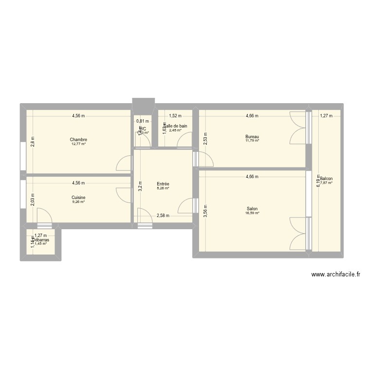 App république2. Plan de 9 pièces et 72 m2