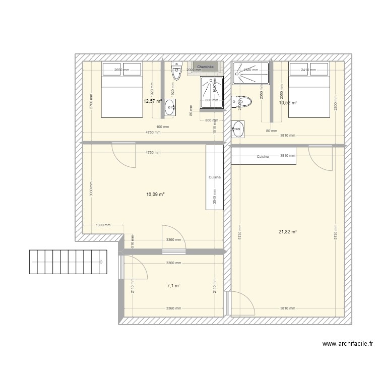 comble macon 3. Plan de 5 pièces et 68 m2