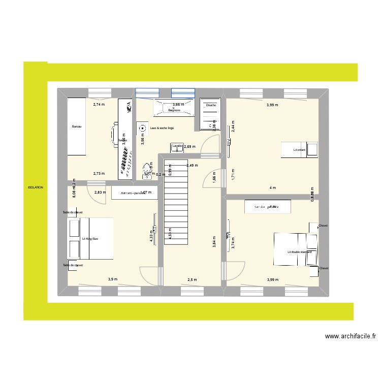 Etage-Fred1. Plan de 3 pièces et 82 m2