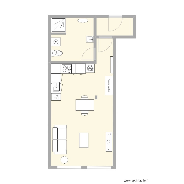 ARL Poste 1.1b. Plan de 3 pièces et 35 m2