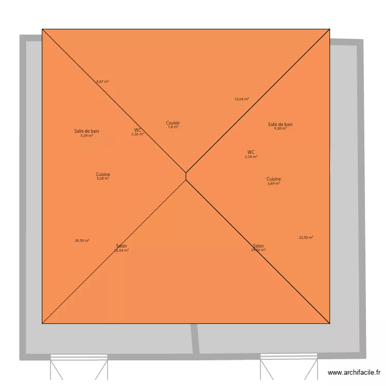 Maisons. Plan de 13  et 173 m²