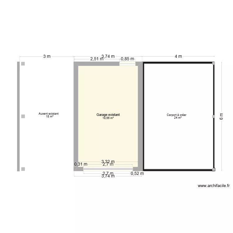 garage. Plan de 1  et 19 m²