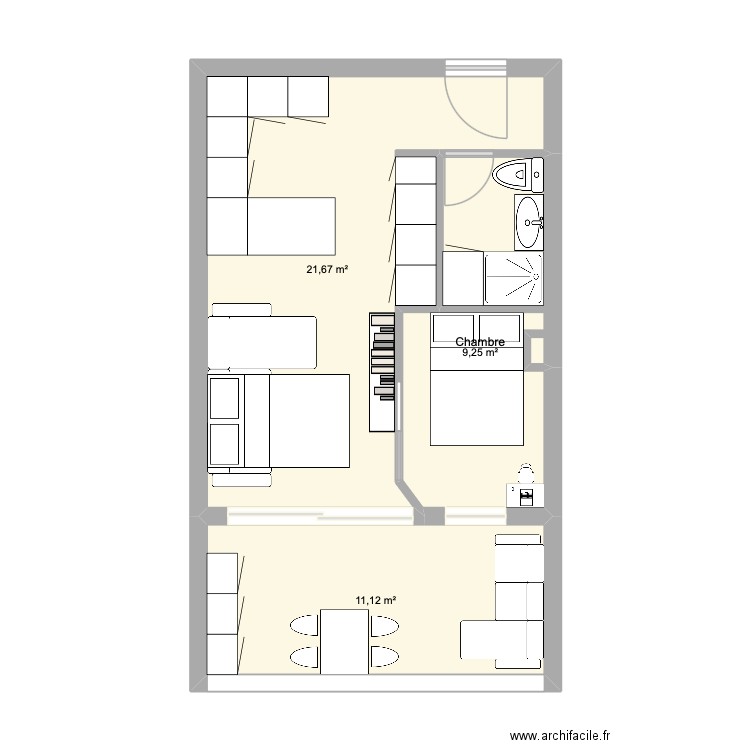 Cannes_plan2. Plan de 3 pièces et 42 m2
