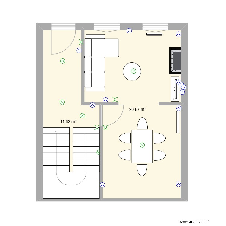 rez de chausser. Plan de 2 pièces et 33 m2