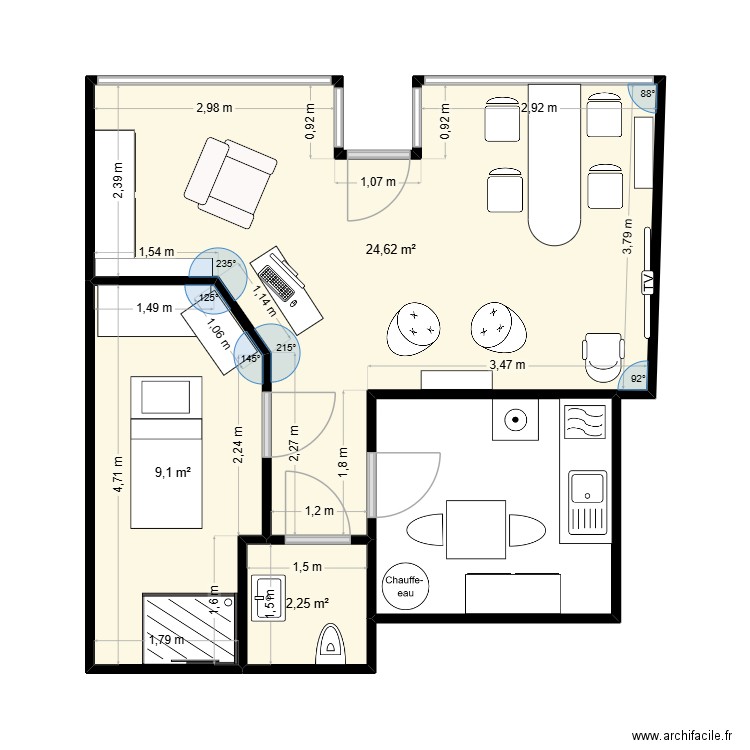 LOCAL nvx avc meubles. Plan de 4 pièces et 44 m2