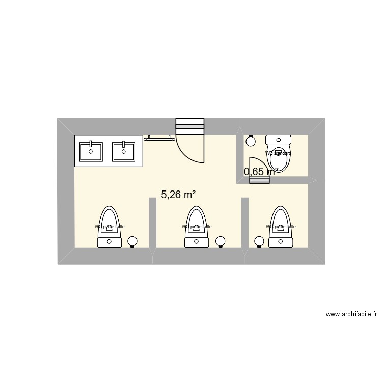 WC ENFANTS. Plan de 2 pièces et 6 m2