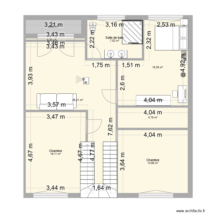 casita etage 2. Plan de 8 pièces et 88 m2