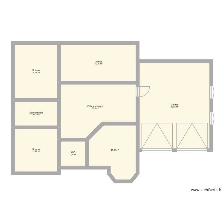 Maison style victorien de plein pied 2. Plan de 8 pièces et 123 m2