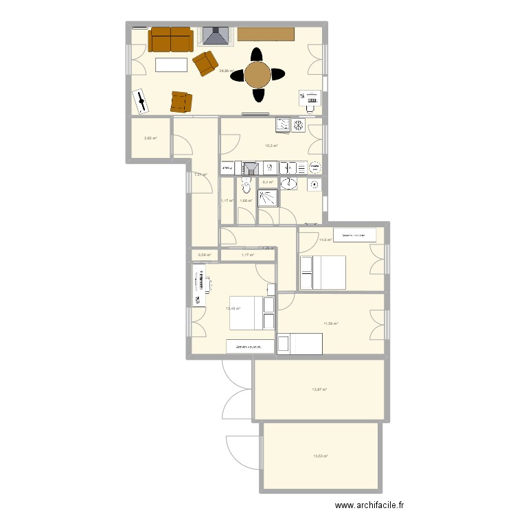 Mam-House. Plan de 15 pièces et 127 m2