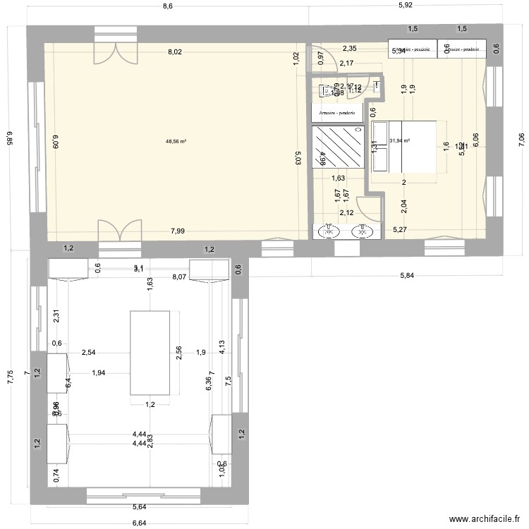 maison judogi. Plan de 2 pièces et 81 m2