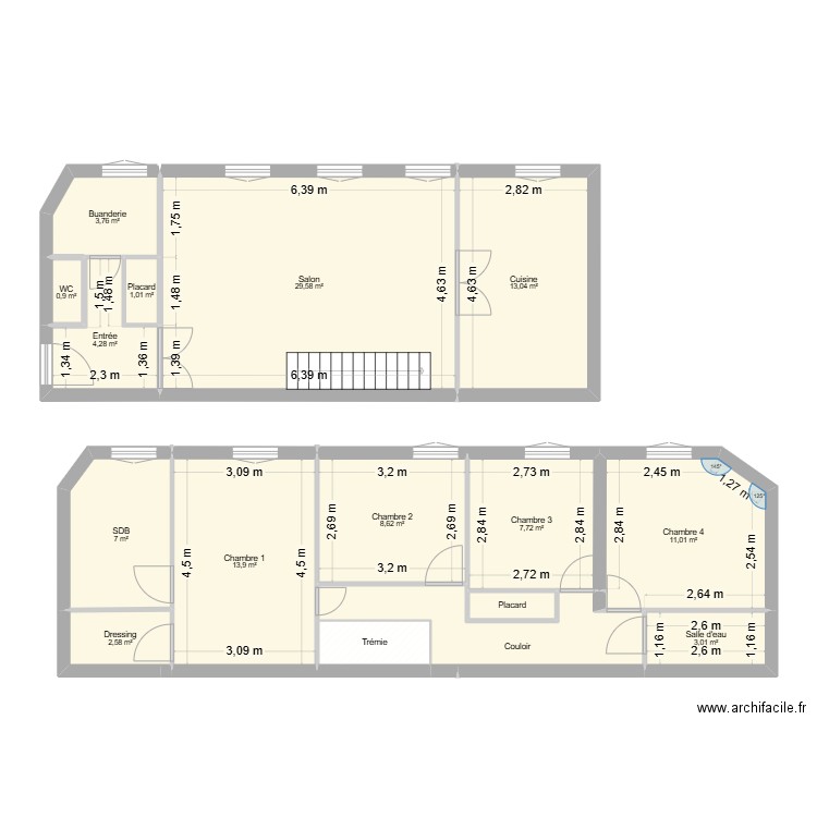 AppartRDC. Plan de 16 pièces et 117 m2