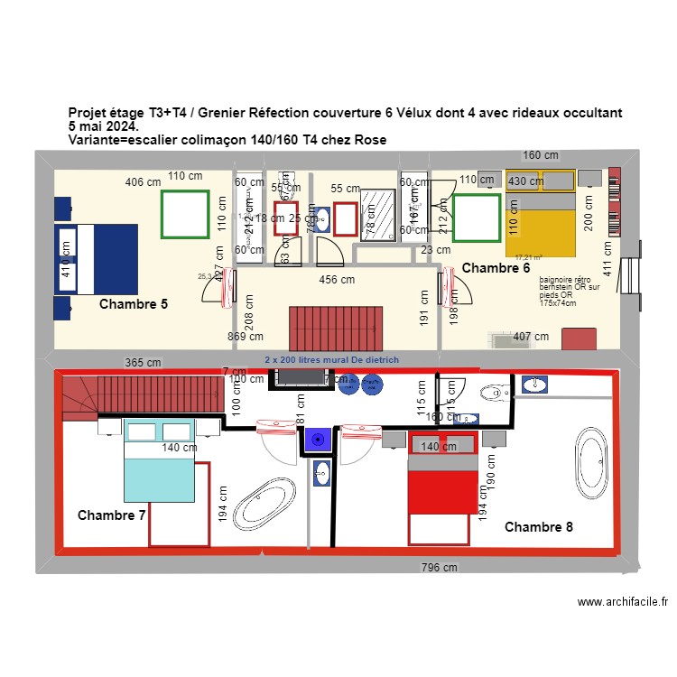 Projet étage au 5 mai 2024. Plan de 7 pièces et 51 m2