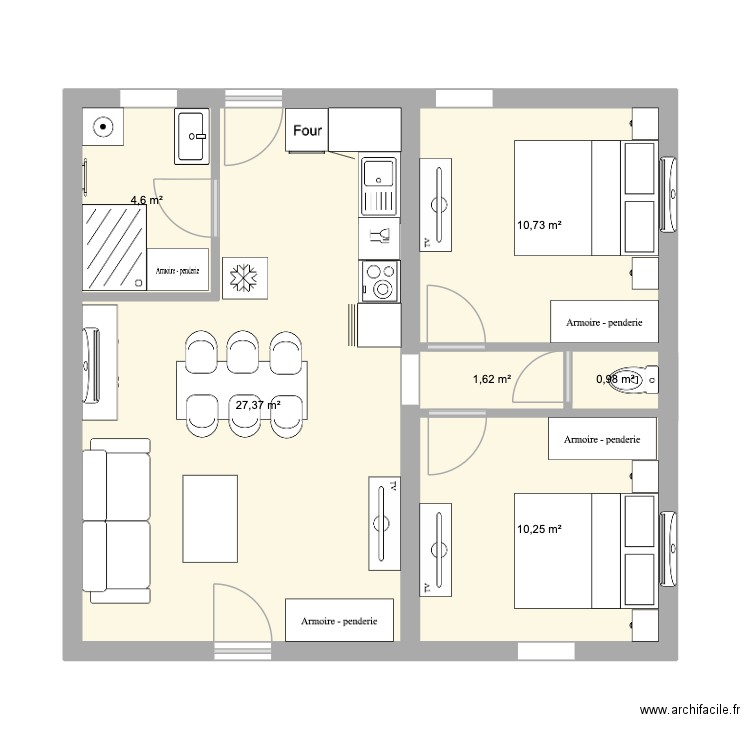 Maison vendoeuvre 2. Plan de 6 pièces et 56 m2