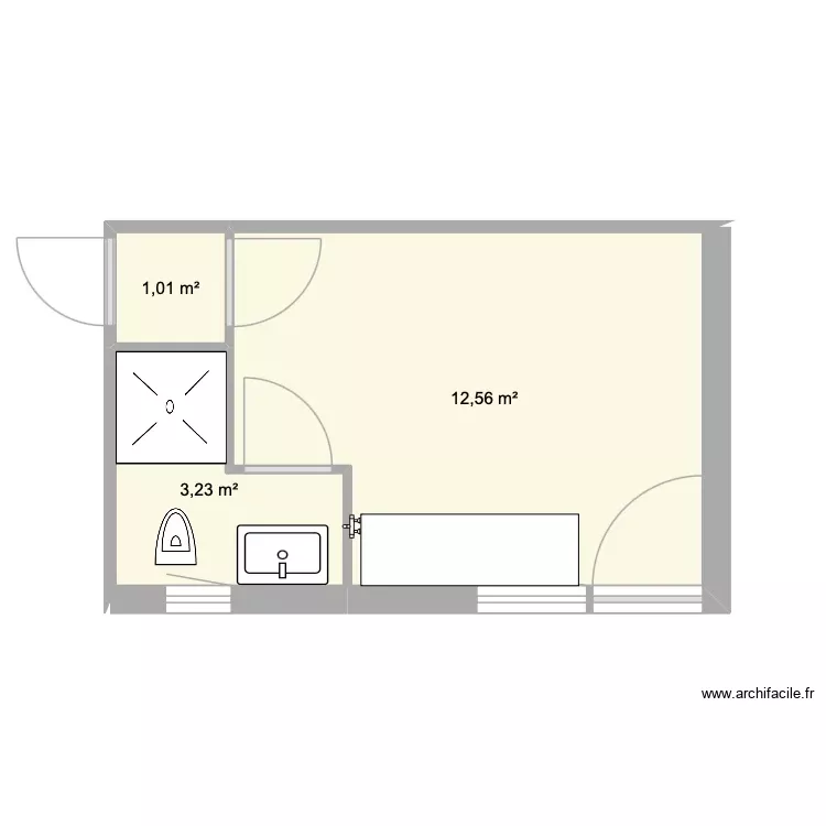 studio 1. Plan de 3 Pièces et 17 m²