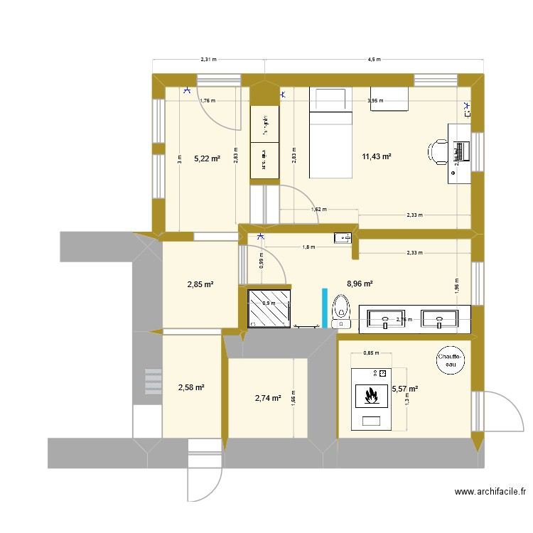Extention. Plan de 7 pièces et 39 m2
