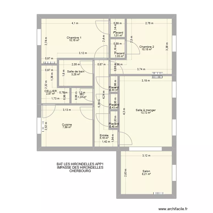 BAT LES HIRONDELLES APP1. Plan de 14  et 66 m²