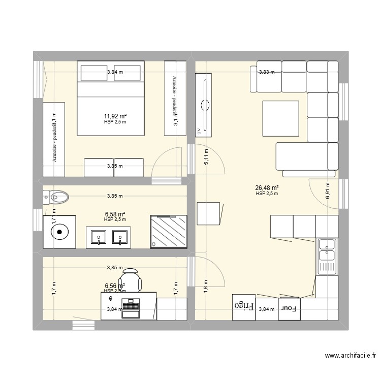 diff rectif. Plan de 4 pièces et 52 m2