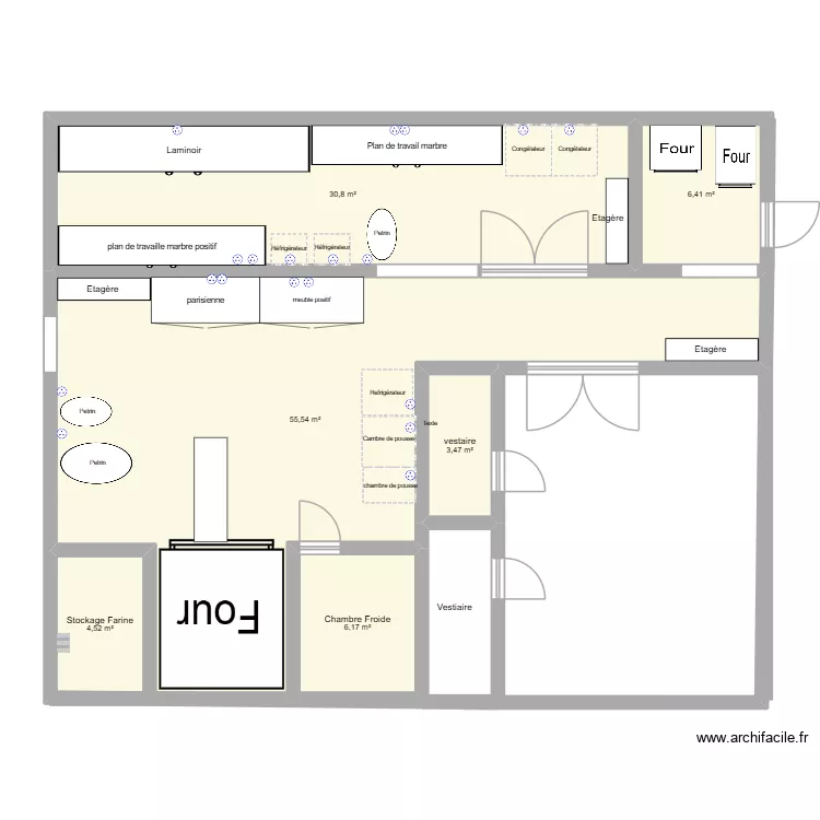 Plan boulangerie. Plan de 6  et 107 m²