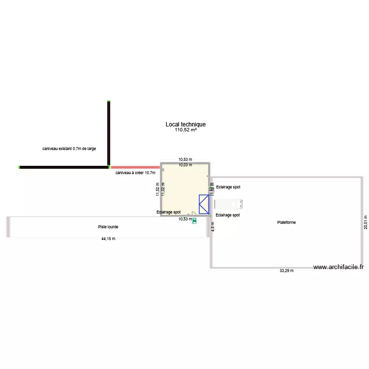 plan technique Local chartres sud. Plan de 1 pièce et 111 m²