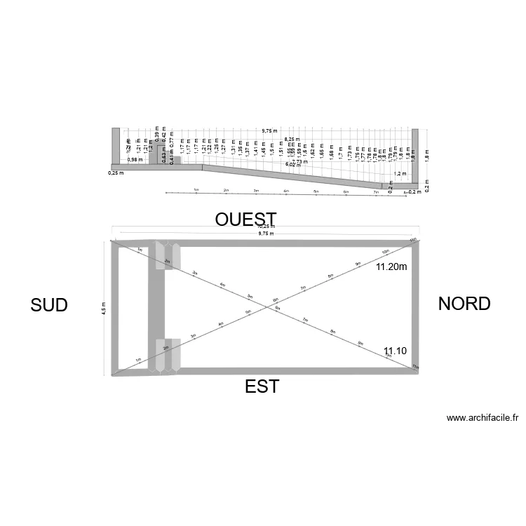 MUR OUEST+ DIAGONALES. Plan de 