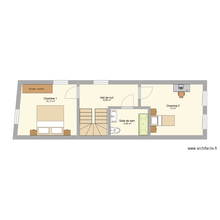 Plan premier étage chafney. Plan de 4 pièces et 40 m2