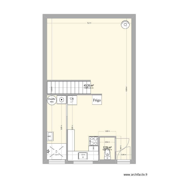 maison a. Plan de 2 pièces et 45 m2
