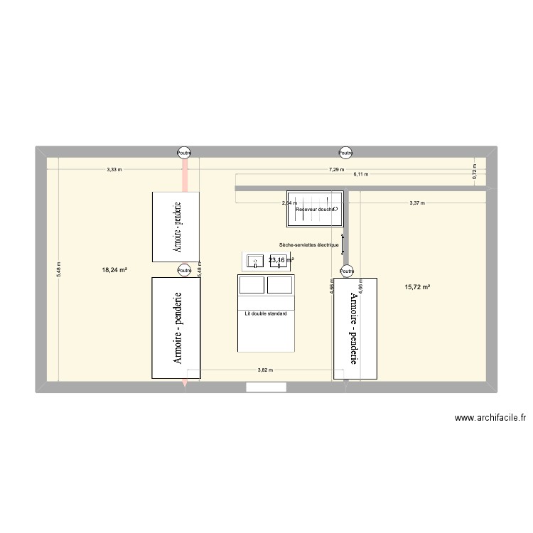 Plan étage. Plan de 3 pièces et 57 m2