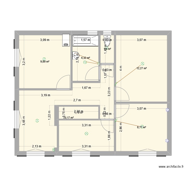 Maison33510 original. Plan de 7 pièces et 59 m2