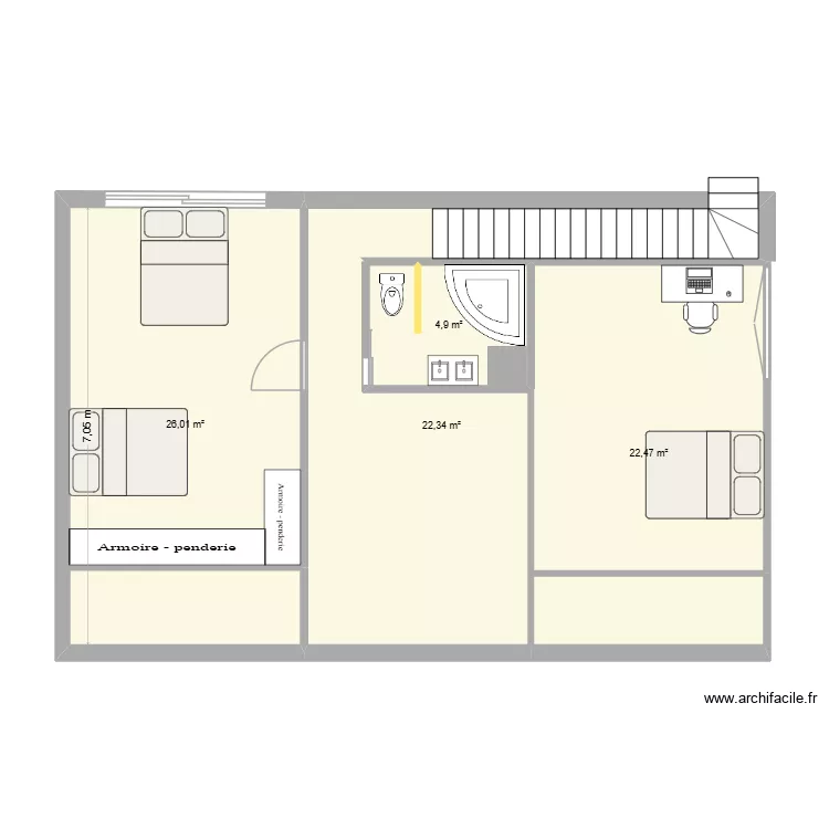 travaux etage. Plan de 4 Pièces et 76 m² travaux etage. Plan de 4 Pièces et 76 m²