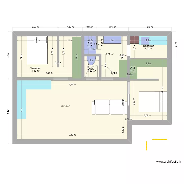 Maison 70m2. Plan de 5  et 63 m²