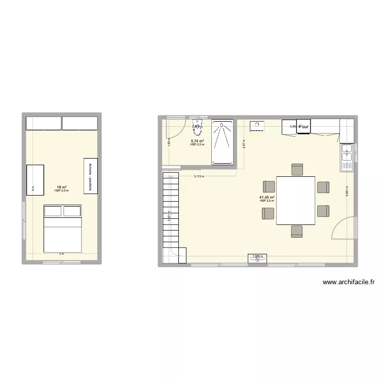 plan. Plan de 3  et 65 m²