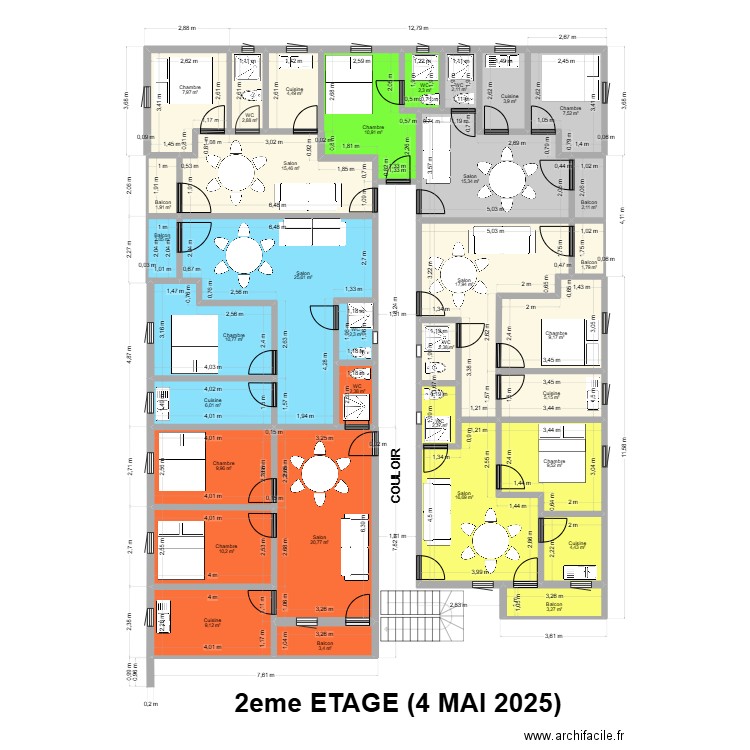 2EME ETAGE 4 mai 2025. Plan de 33 pièces et 252 m2