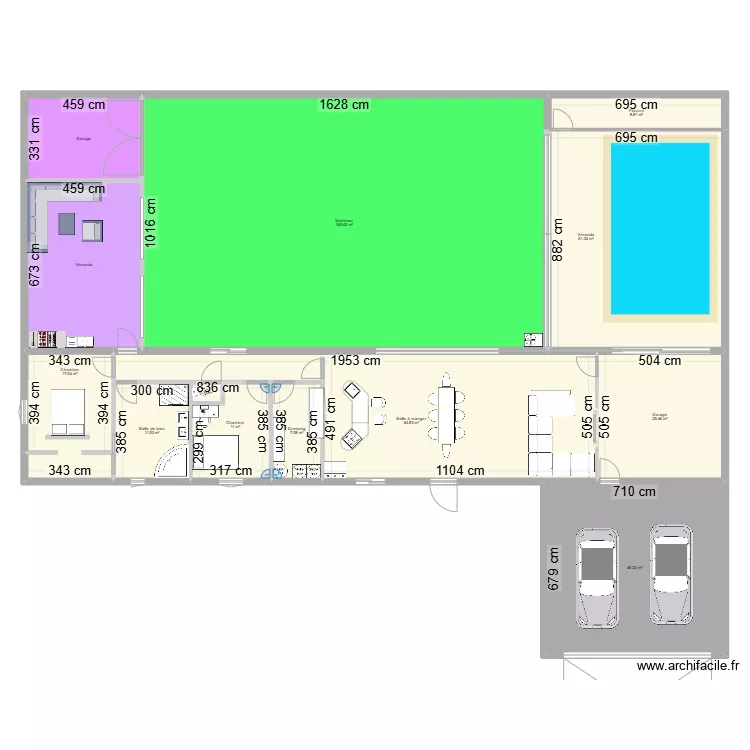 maison en h. Plan de 