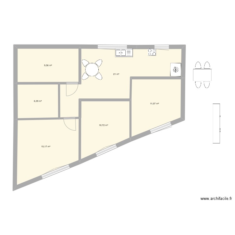 bouismail 2. Plan de 6 pièces et 74 m2