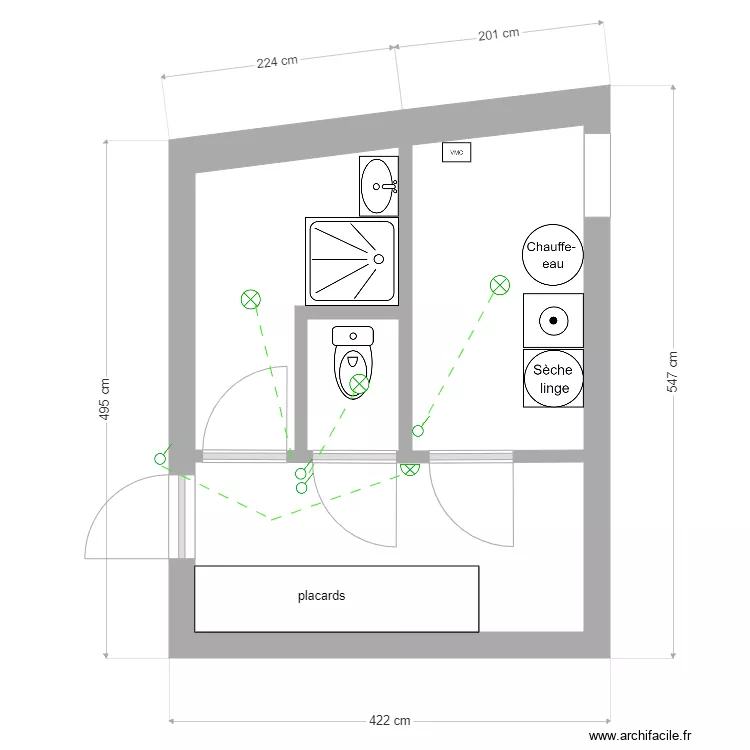 sde buanderie couloir &eacute;lectricit&eacute;. Plan de 